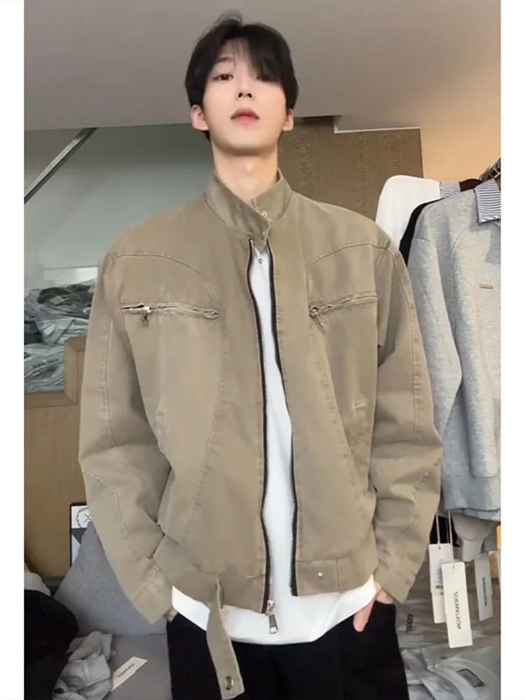 

American Retro Short Denim Jacket Men's Spring Autumn High Sensation Cool Cleanfit Harlington Workwear Jacket Zipper Decoration