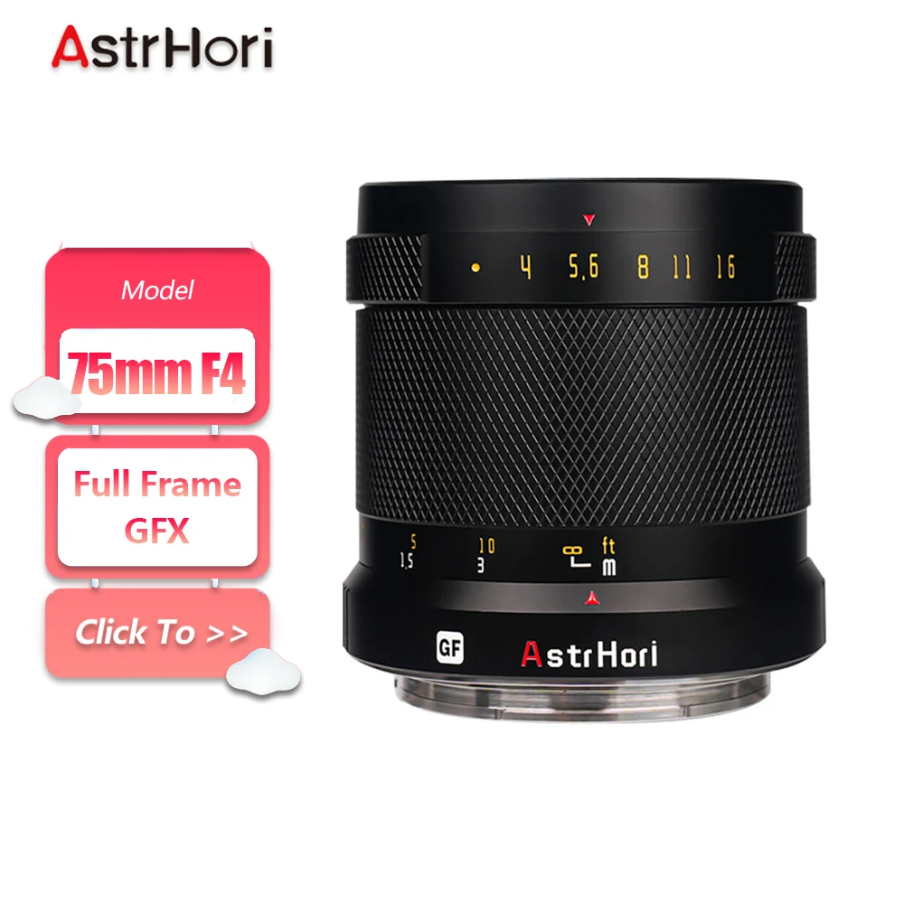AstrHori Full Frame 75mm F4 GFX Standard Prime Camera Lens for Humanity Photography with Fujifilm GFX-mount GFX50 GFX100