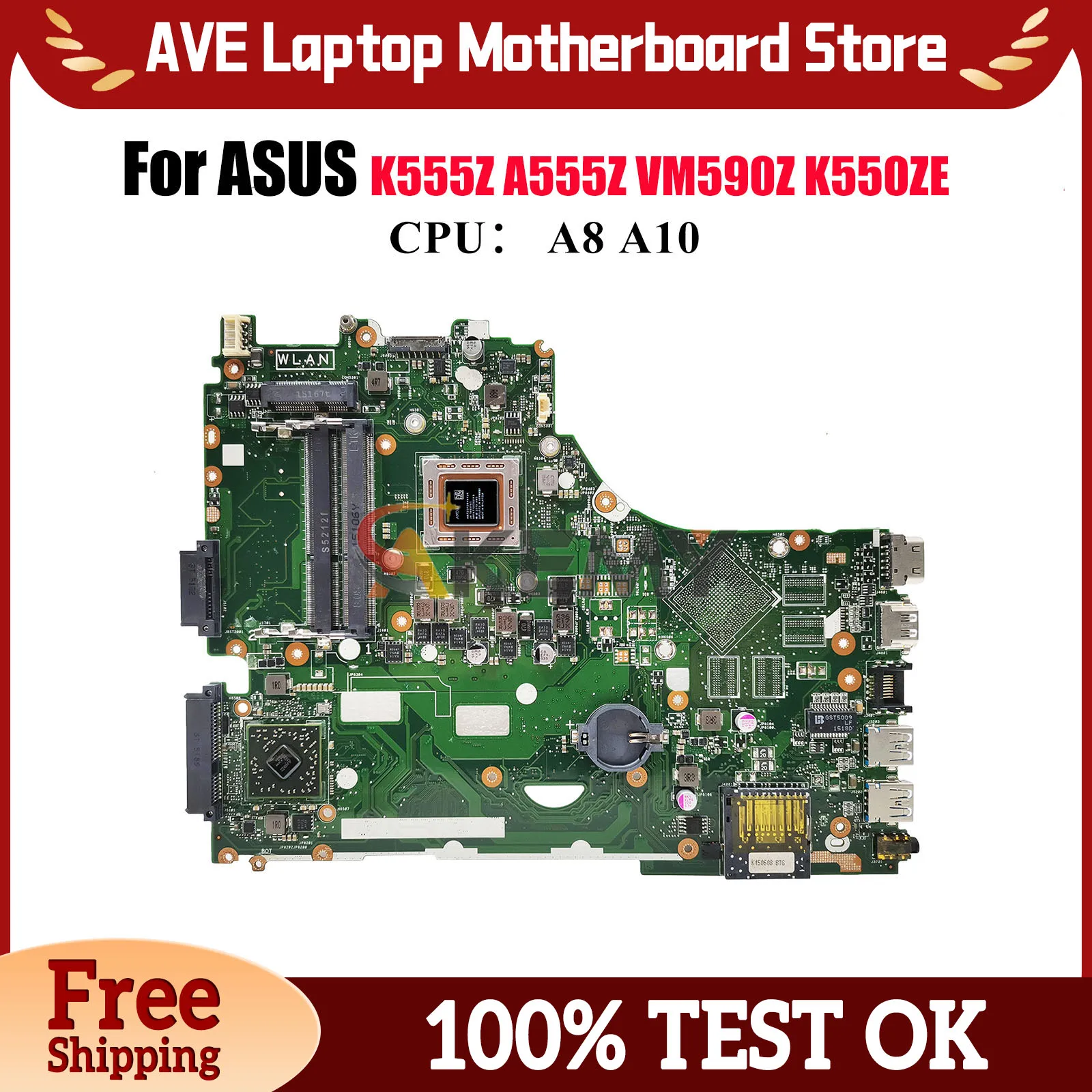 

X550ZA Laptop Motherboard For ASUS VivoBook A555Z K555Z VM590Z F550ZE X550Z A550ZE X550ZE K550ZE Mainboard With A8 A10 CPU stk