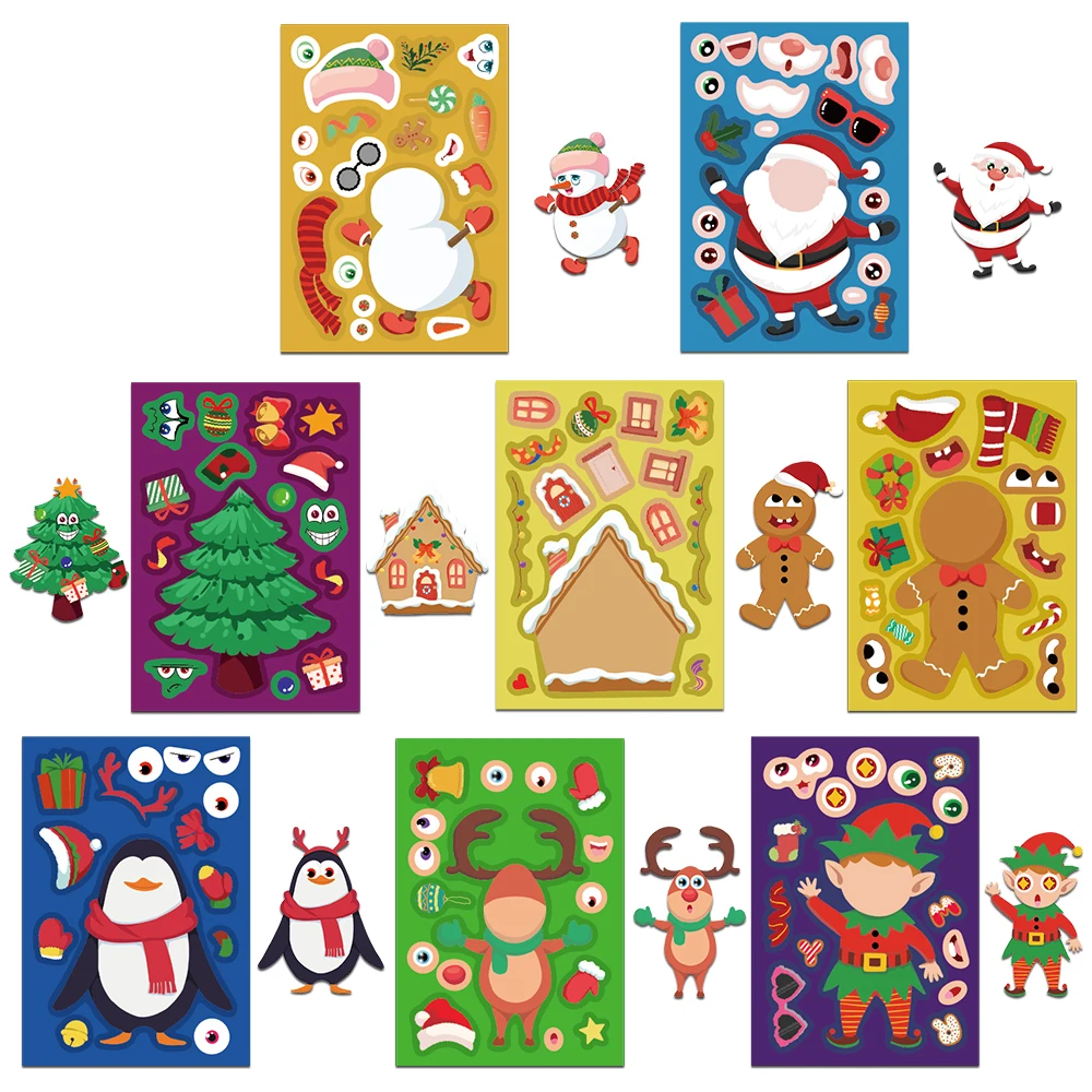 8 قطع الكرتون عيد الميلاد ملصق البطريق الزنجبيل رجل ثلج عيد الميلاد منزل شجرة عيد الميلاد DIY مهرجان هدية ملصق #6