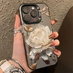 Gold Lotus Flower Electroplate Silver IMD Case For Xiaomi Redmi Note 14 13 12 11 10 Pro Plus 5G 12S 11 Redmi 14C 13 12 4G Cover
