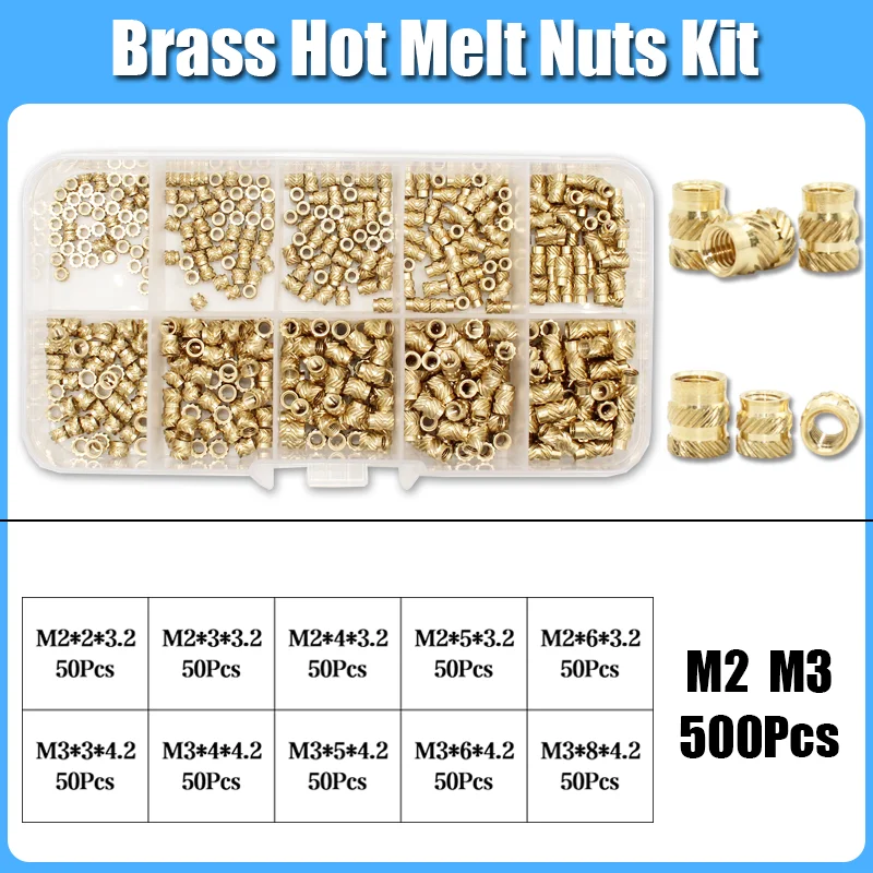 Einsatzmutter-Set M2 M2,5 M3 M4 M5 M6 Messing Heat Set Einsatzmutter Hot Melt Rändelgewindeeinsätze für 3D-Druck-Einbettungs-Kupfermutter – Detail 17