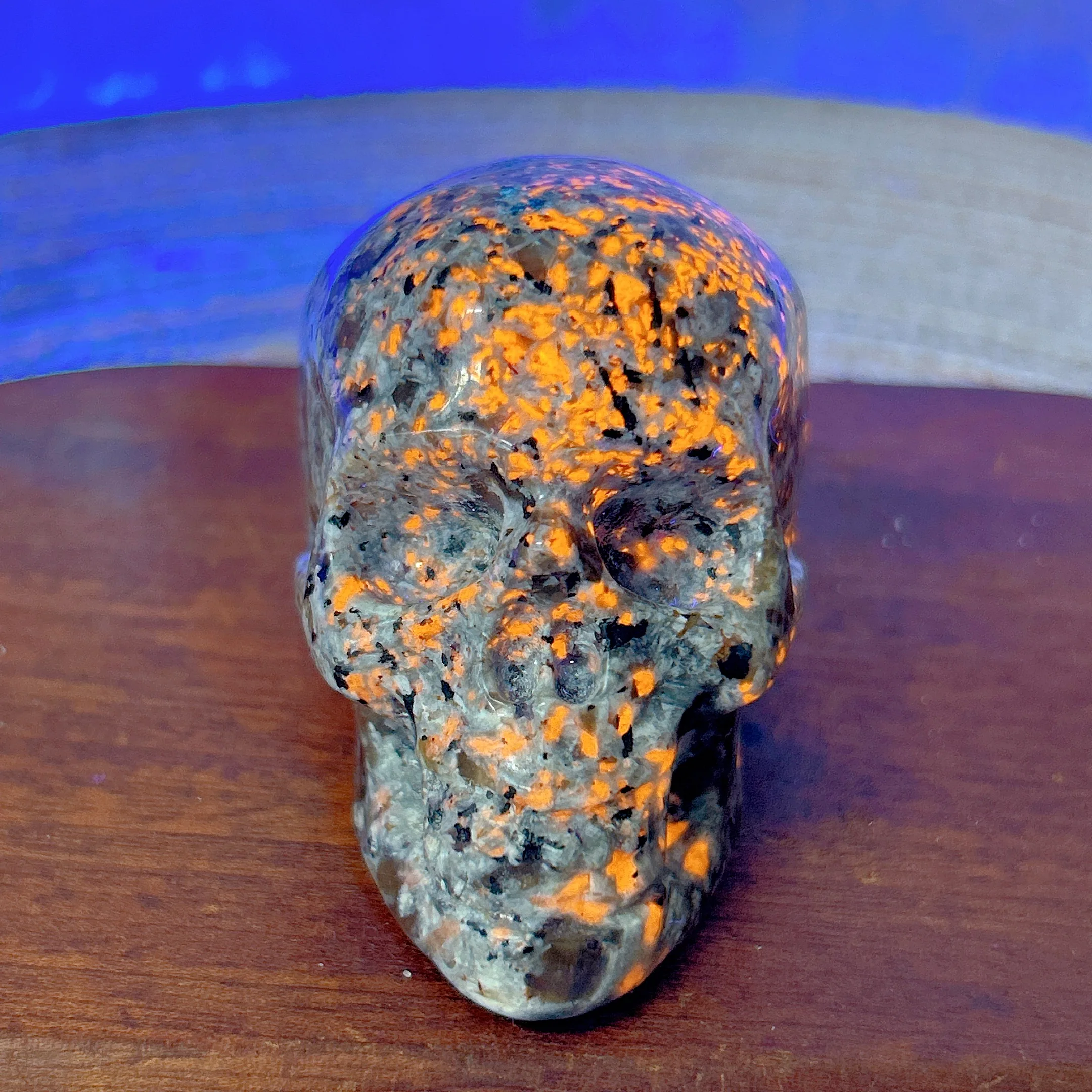 Natural Crystal Yooperlite Skull Carving UV Light Reactive Healing Energy Mineral Reiki Ore Home