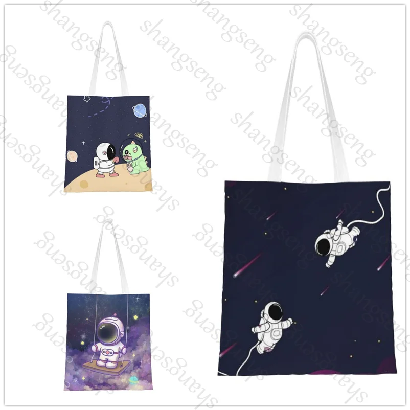 

Funny cartoon astronaut Tote bag fashion shoulder bag canvas handheld folding bags women's casual large capacity shopping bag
