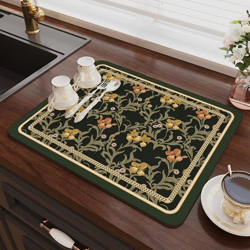 Coffee Corner Decorations  Table Mats Super Absorbent Art Kitchen Mats for Floor Waterproof Cooktop Bath Drying Mat