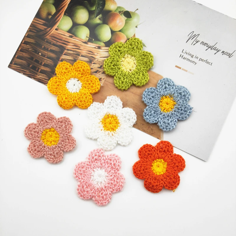

35Pcs 3.5CM Woolen Yarn Embroidery Flowers Patches Sew-On Appliques For Crafts Headwear Accessories DIY Hair Clip Decor Supplies