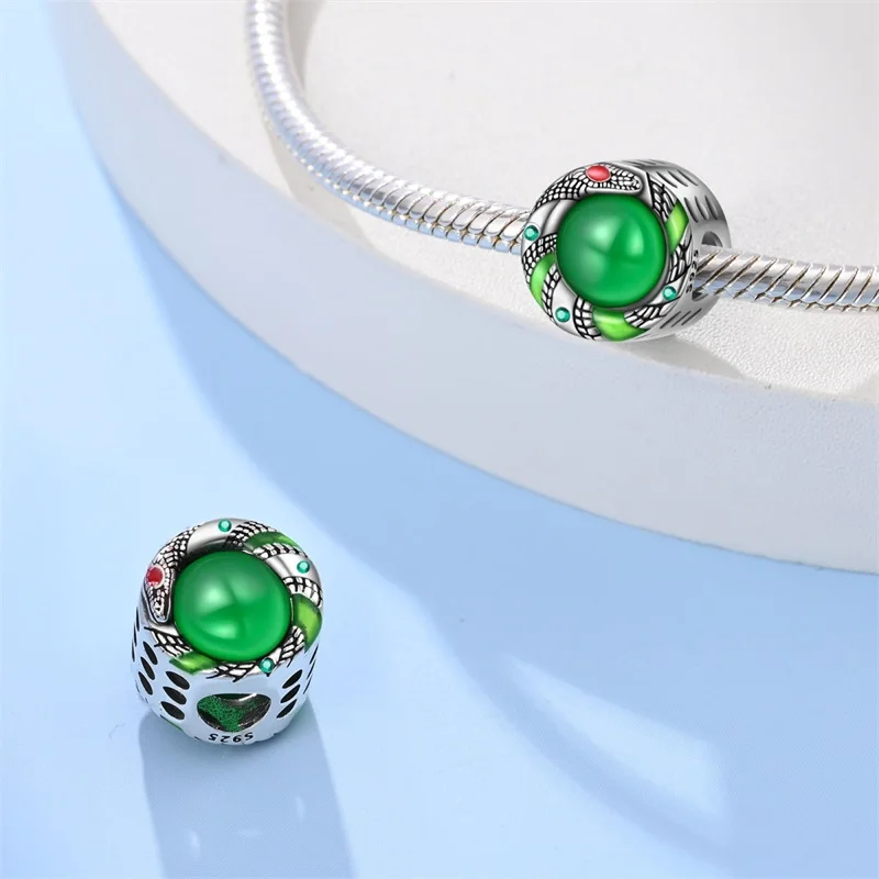 NEW 925 Sterling Silver Fashion Tarot Pendants Mysterious Spirit Snake Skull Rose Charms Beads Fit Qikaola Bracelets DIY Jewelry