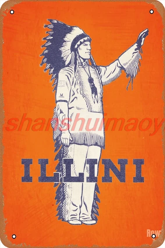 1966 ILLINI VINTAGE ART poster Retro tin Sign Wall Art Decor Metal Sign Decoration Sign 8x12 inch HAI