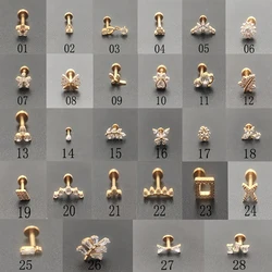 1PC G23 Titanium CNC Ear Tragus Labret Stud Piercing Internal Thread Earring Crown CZ Lip Internal Thread Piercing Body Jewelry