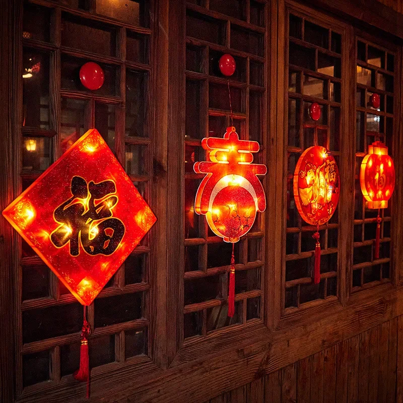 LED-Hängeleuchten mit Saugnapf, batteriebetrieben, chinesisches Neujahr, Fenstertür, Wanddekorationen, Frühlingsfest