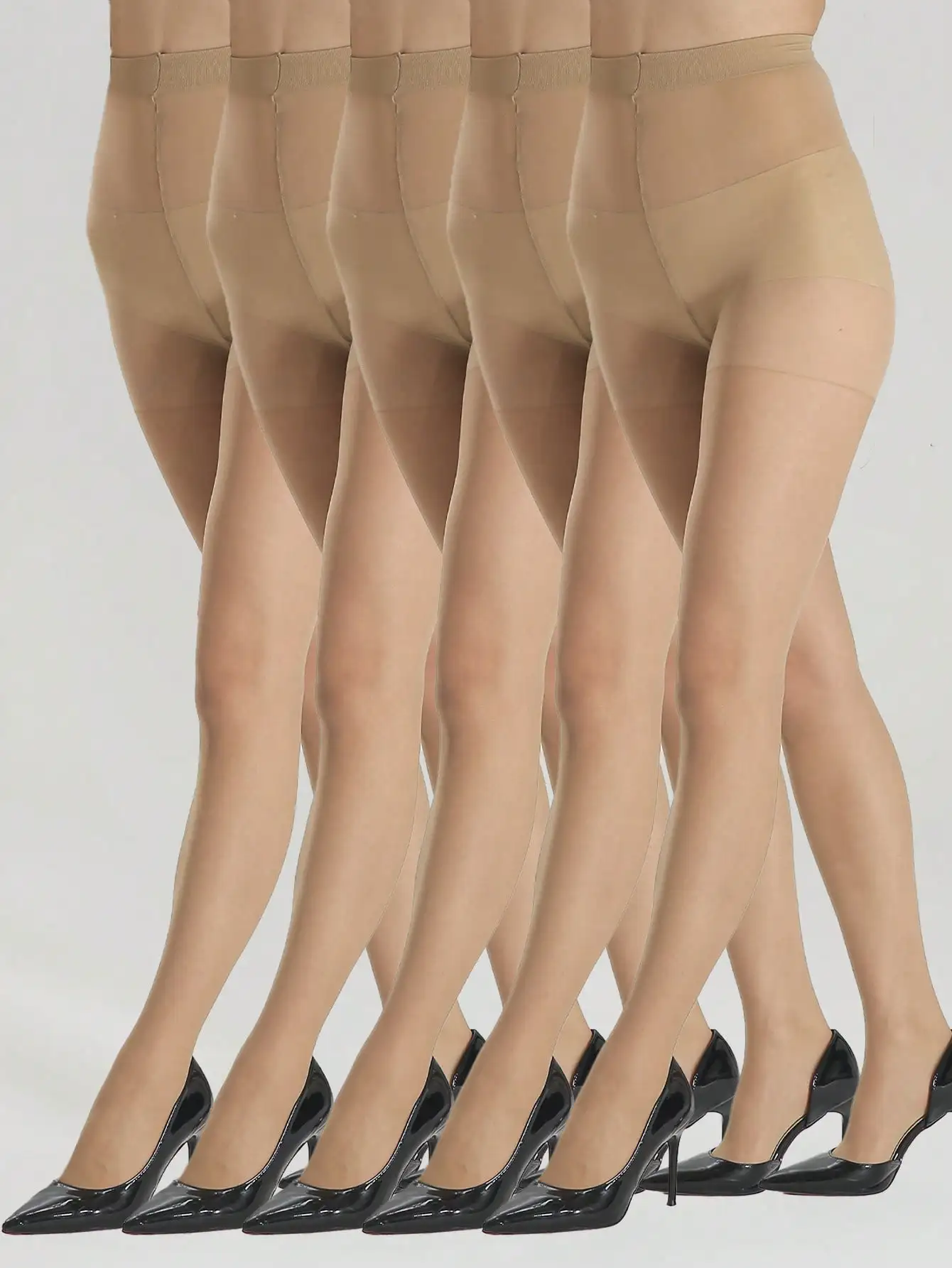 5 Pairs Women Natural Skin Color Sheer Tights High Waist Shaping Butt Lift Nylon Pantyhose Ultra Thin Stretchy Stockings For Dai