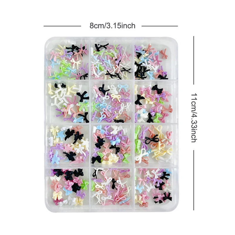 12 Grids Colorful Bowknot Set Resin Ribbon Nail Art Accessories Decoration DIY Manicure Mini Nail Gems image 6
