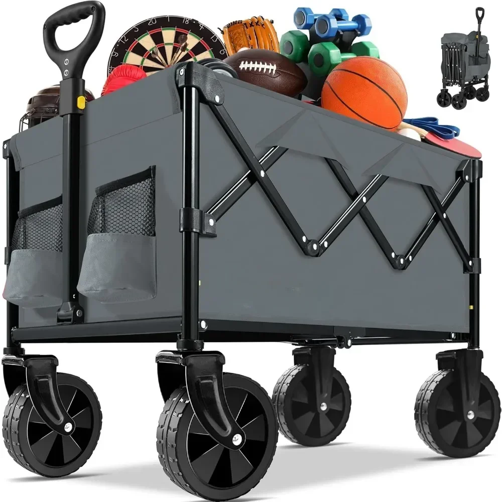 Collapsible Folding Wagon Cart, Portable Garden Wagon Cart All Terrain with Large Capacity, Heavy Duty Foldable Utility Wagon