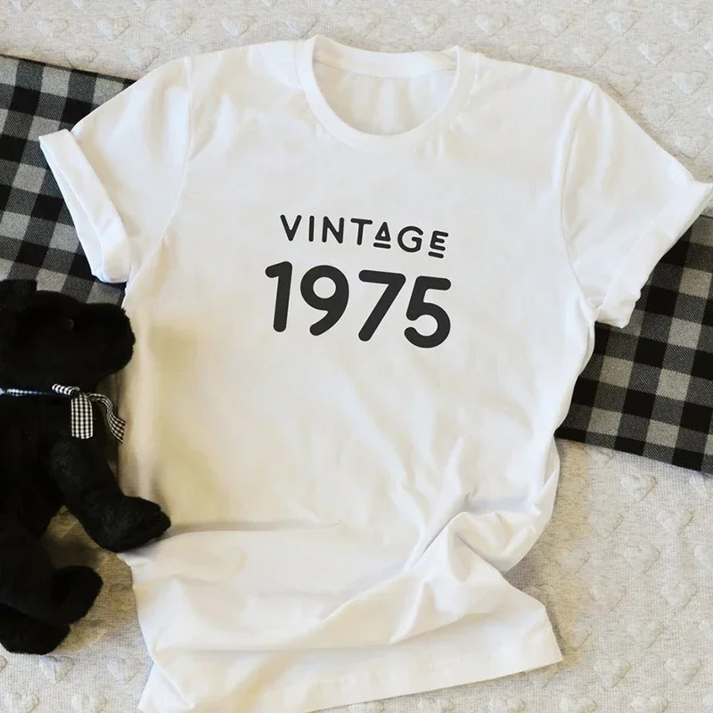 Vintage 1975 T-Shirt Women 49 Years Old 49th Birthday Gift Girls Mom Wife Daughter Party Top Tshirt Cotton Streetwear Tee Shirt