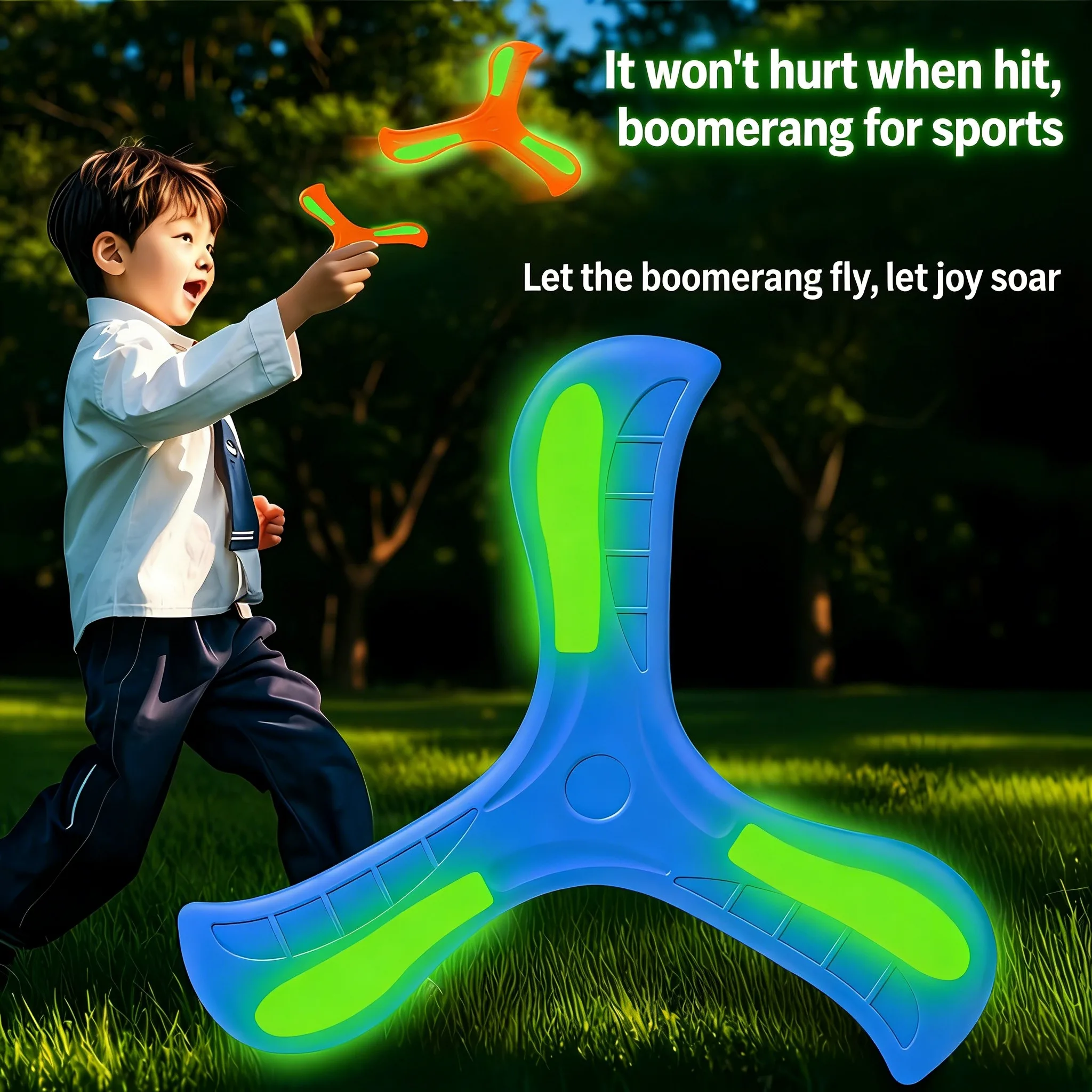 Juguete Boomerang Luminoso, Disco Volador de Tres Asas, Seguro y Suave, Juego Deportivo al Aire Libre para Niños y Adultos, Interacción Padres-Hijos
