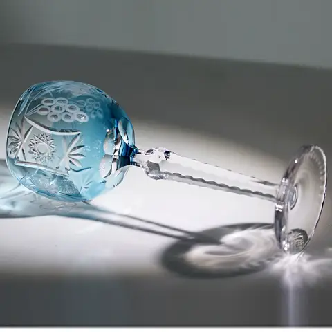 Sky Blue Crystal Edo Kiriko Wine Glass Bohemia Hand Engraved Hock Goblet Classic Stemware