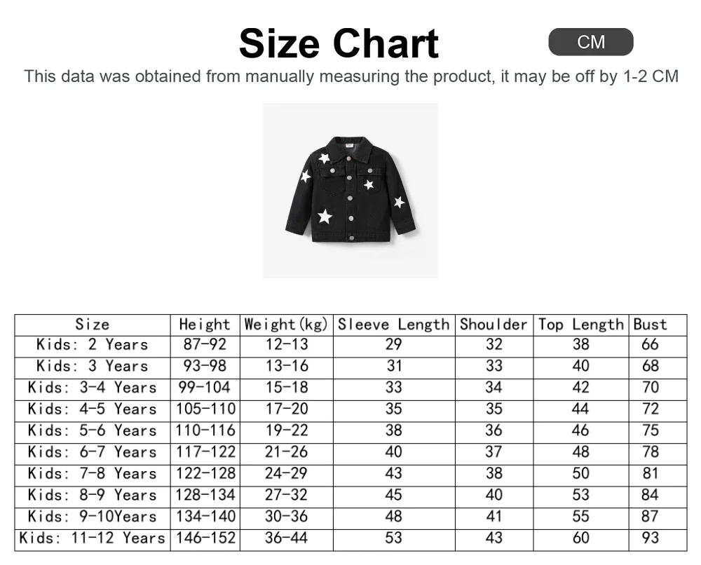 PatPat maluch/dzieci dziewczynka/chłopiec na co dzień dżinsowa kurtka z nadruk gwiazdy w 85% miękka bawełniana i wygodna idealna na wycieczki