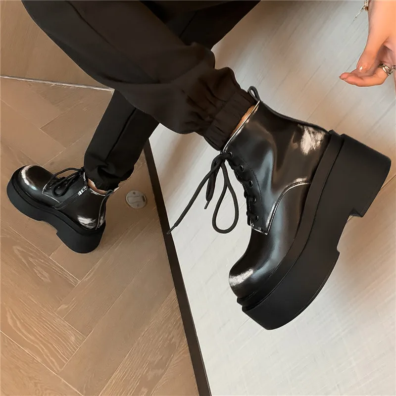 Morazora botas de couro genuíno com plataforma para mulheres saltos grossos ankle boots com banda estreita para o inverno novo 2022