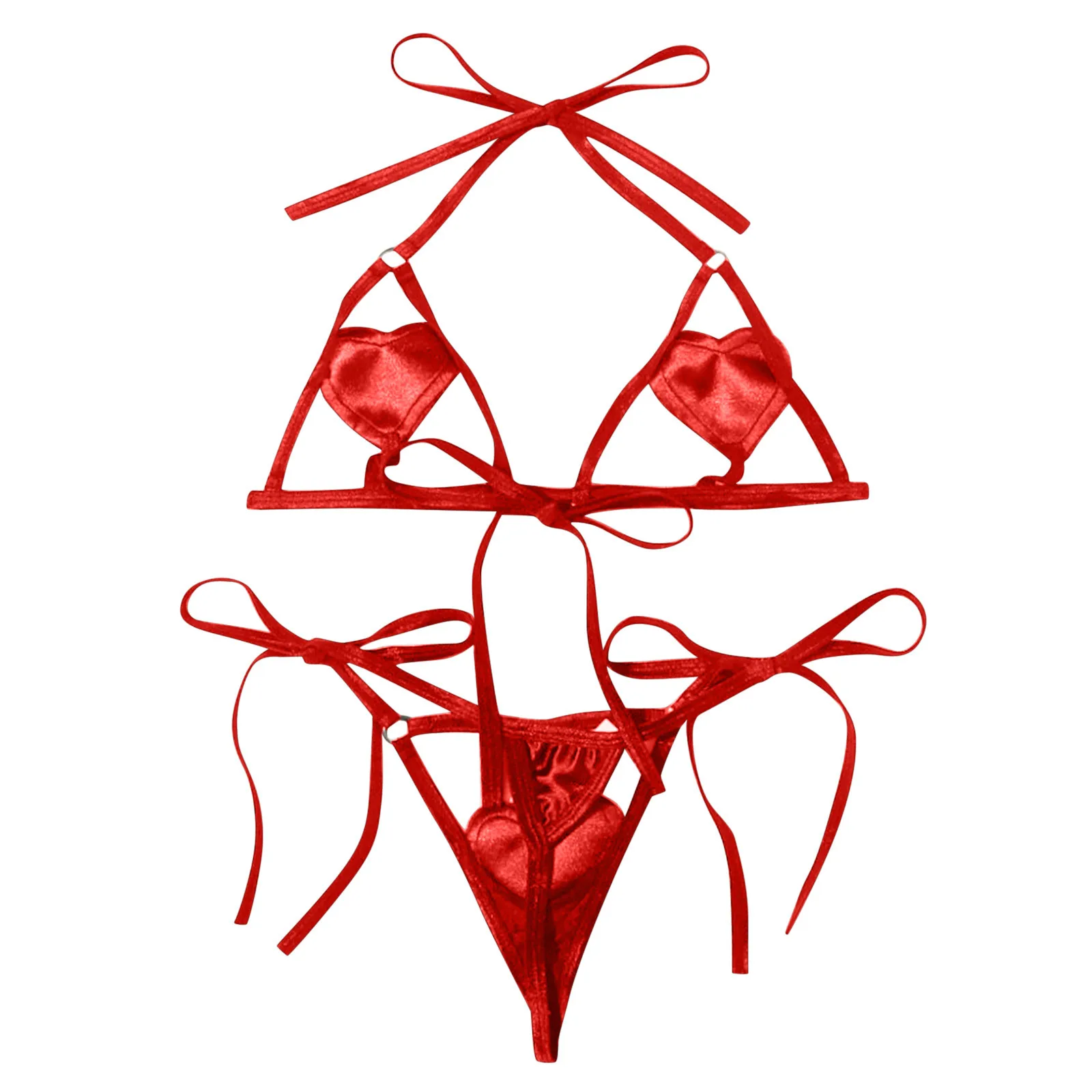 

New Women's Hollow Out Heart Three-Point Sexy Underwear Sets Solid Color Lace Up Bra And Panties Lingerie Two Piece Outfit
