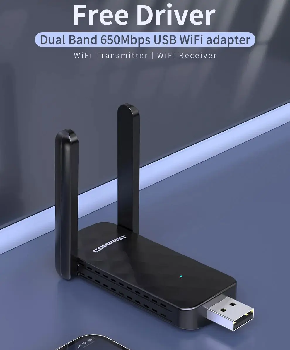 USB Wi-Fi адаптер 650 Мбит/с, 2,4 ГГц + 5 ГГц
