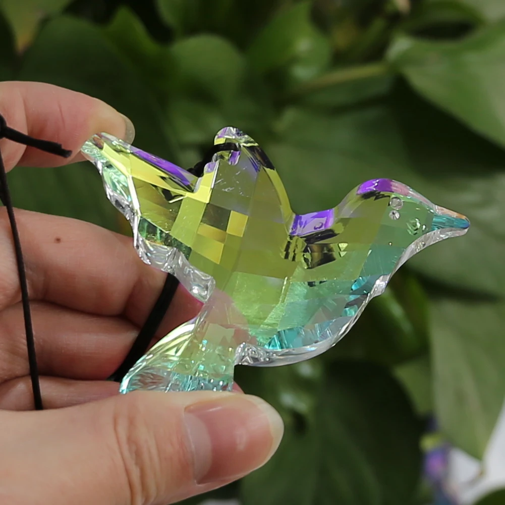 AB Color Hummingbird Crystal Rainbow Suncatcher Glass Faceted Prisms Dove of Peace Charms Pendant Garden Balcony Hanging Decor