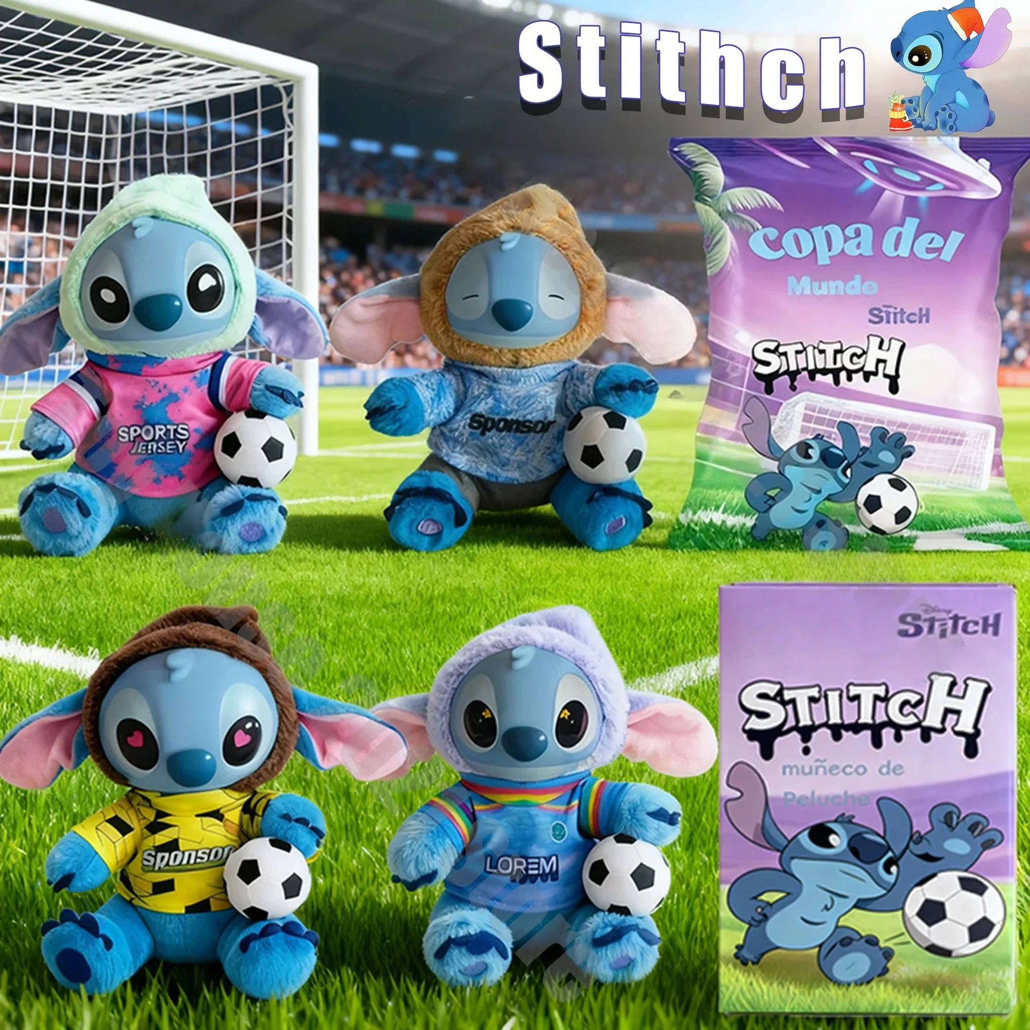 NIEUWE Disney Stitch Football Series Blind Box Voetbal-thema pluche poppen hanger Mystery Box speelgoed vinyl gezicht pop kerstcadeau ﻿