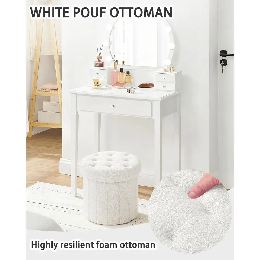 Round Storage Ottoman oot Stool and Pous Ottoman, Teddy Velvet Ottoman oot Rest, oot Rest or Living Room Bedroom or Dorm (Cream