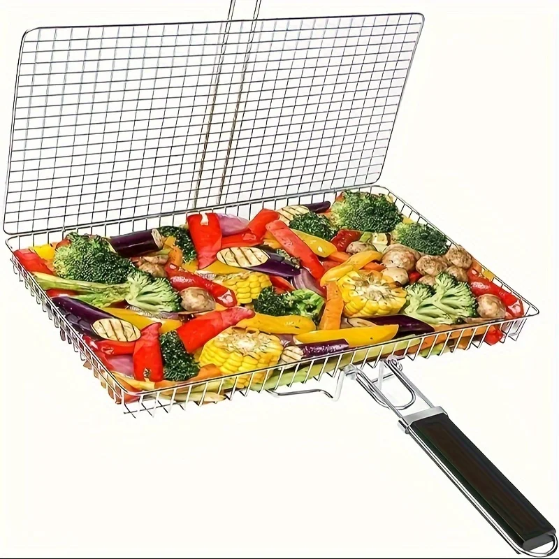 

1 piece stainless steel grill - Collapsible handles, portable outdoor/camping barbecue accessories,