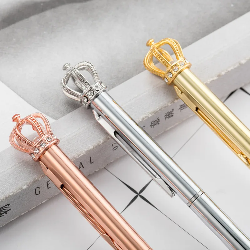 4 Piece Lytwtw's Crystal Shiny Metal Crown Ballpoint Pen Interesting Ball Ballpoint Pen School Stationery School Office Supplies