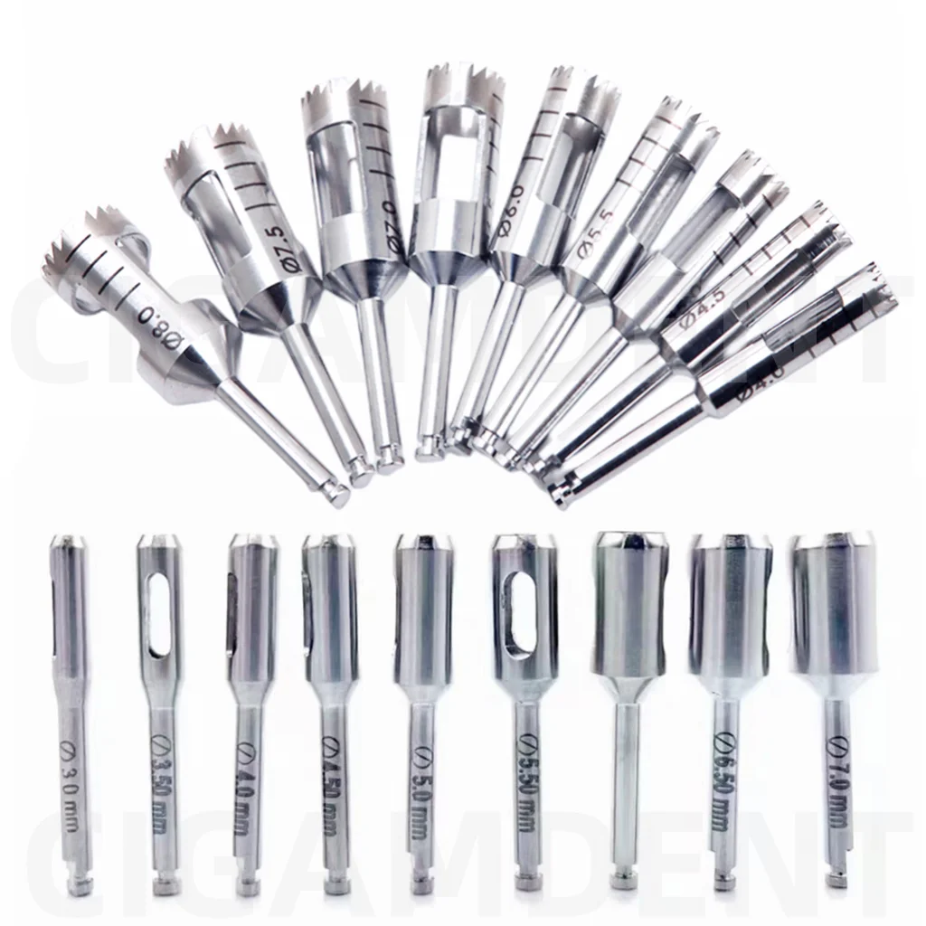 

Dental Implant Tissue Punch Drill Cutting Trephine Bone Burs Stainless Steel Gingival Ring Cutter Low Speed Handpiece