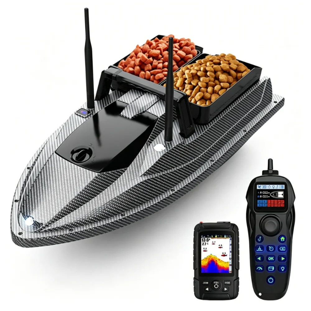 Rc Bait Boat Gps Autopilot Fish Finder - V600 Proソナー魚群探知機付きRCフィッシングベイトボート、GPSオートパイロット、ワイヤレスコントロール、500M魚群地形検知GPSボート