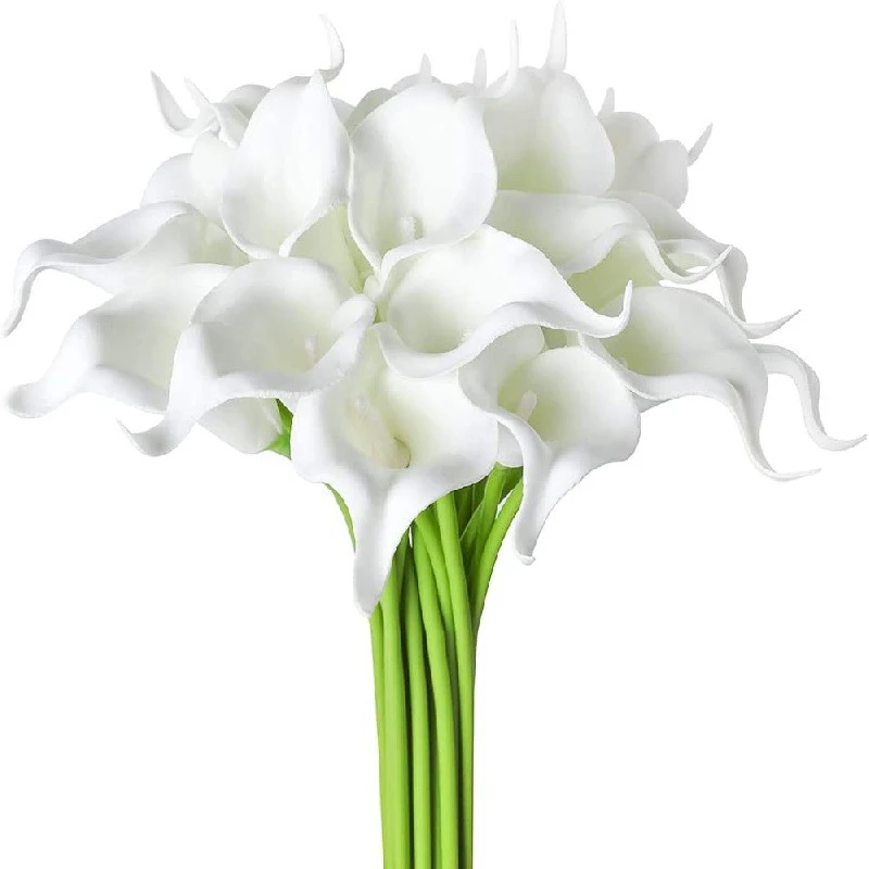 2/5Pieces Real Touch Calla Lily Artificial Flowers White Wedding Bouquet Bridal Shower Party Home Flower Decoration Fake Flowers