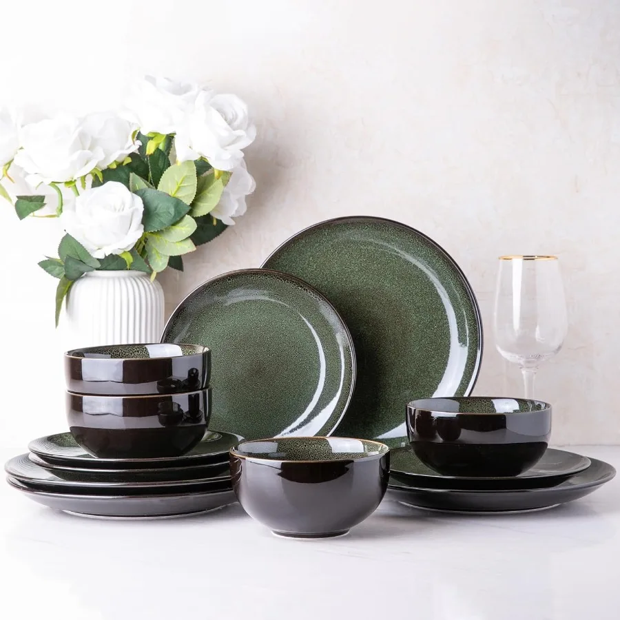 

Ceramic Dinnerware Sets for 4Handcraft Stoneware Plates and Bowls Sets Highly Chip and Crack Resistant Dishwasher and Microwave