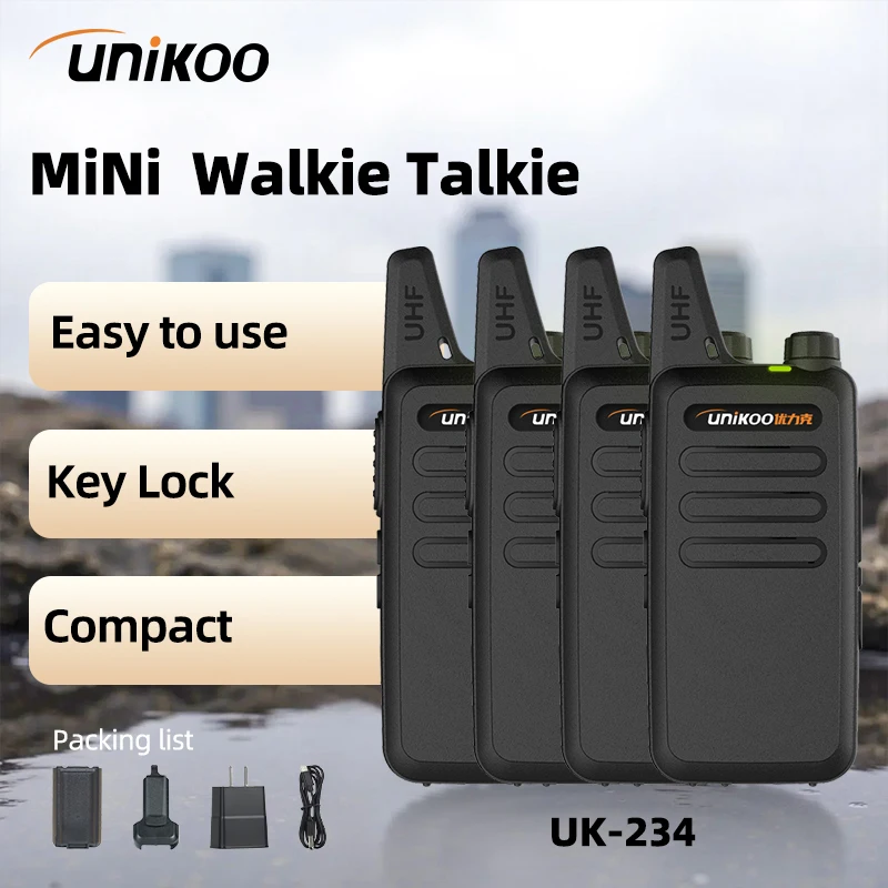 

UNIKOO UK234 Mini Walkie Talkie 4 Pcs Walkie-talkies PMR446 FRS VOX Portable Two Way Radio Station for Restaurant Hotel