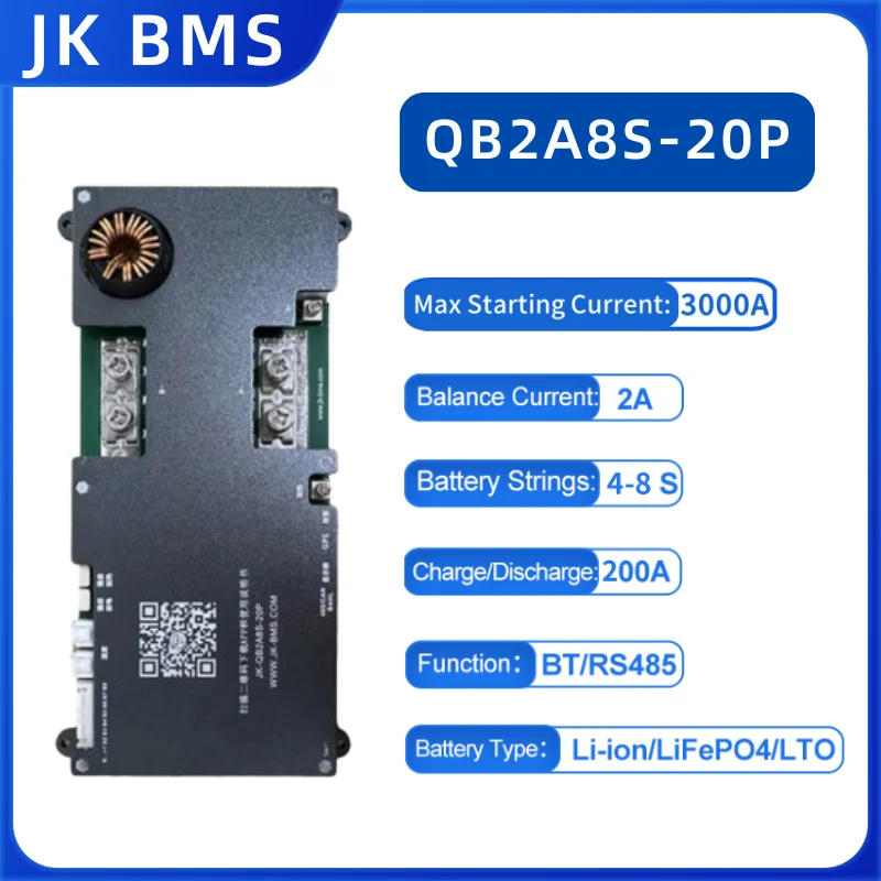 JlKONG JK-QB2A8S20P Truck Batteries BMS 4-8S 200A 12V 24V LifePo4 LTO Li-ion Batteries Bluetooth Smart Active Balancer