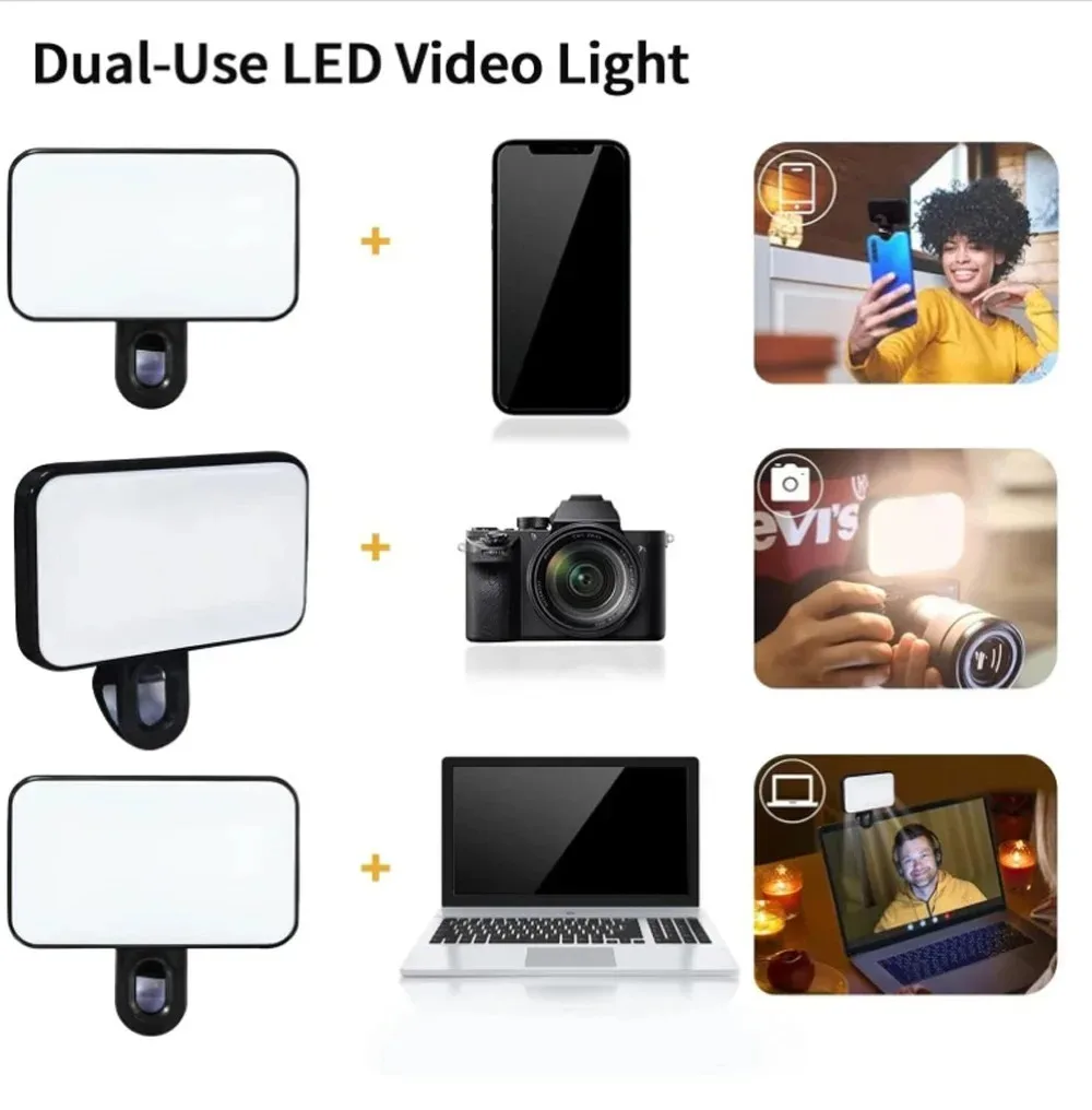 Nueva Mini luz de relleno portátil para Selfie, recargable, 3 modos de brillo ajustable, Clip para teléfono móvil, luz de relleno para ordenador