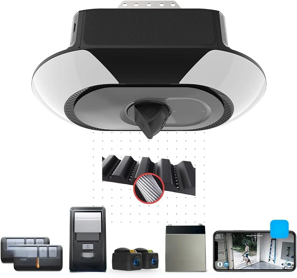 Smart garage door opener, video streaming and premium corner LED smartphone control - ultra-quiet, powerful belt drive