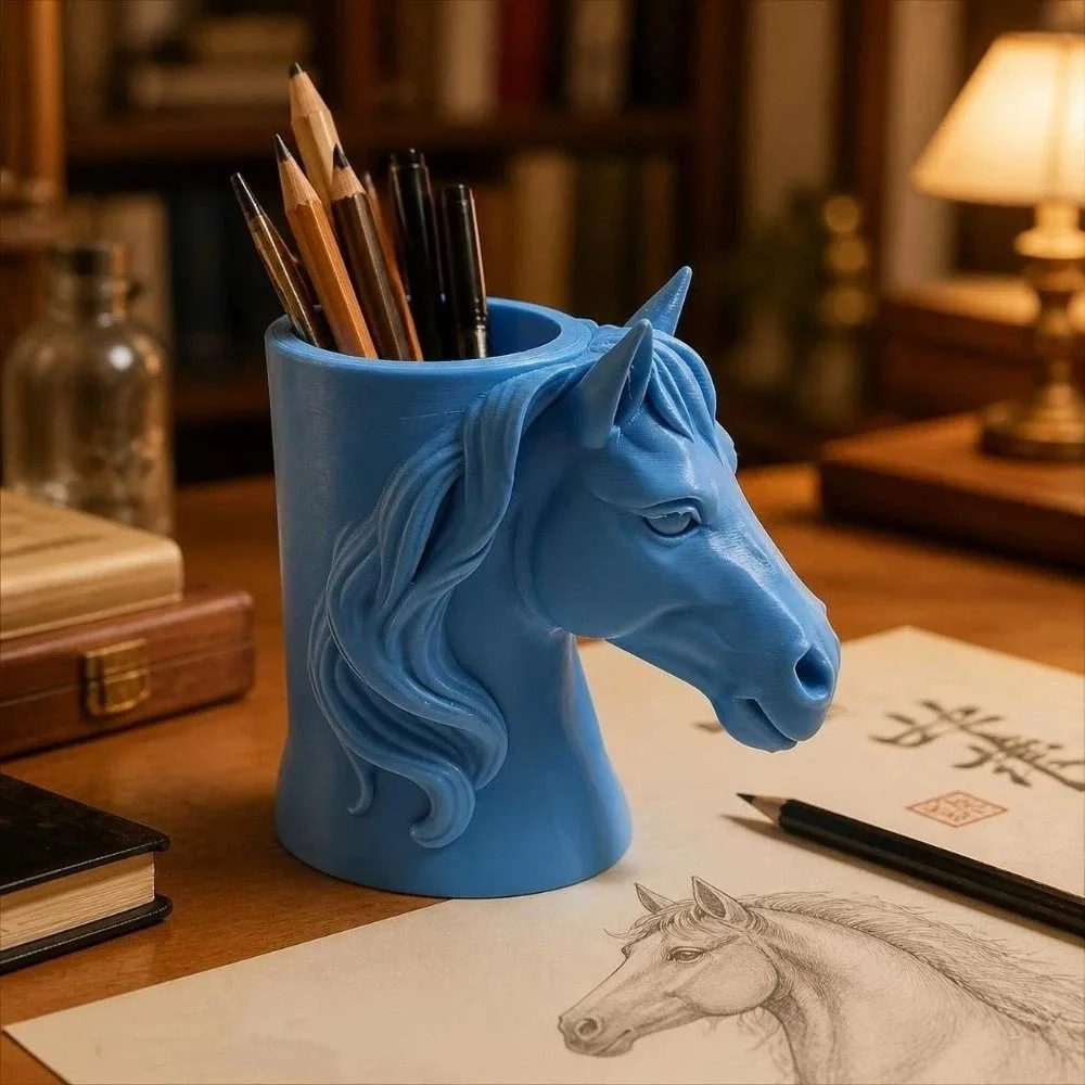 Multifunctional Horse-Shaped Pen Holder 3D Printed Vase Storage Box Ornaments Sculpture Desktop Organizer Office Use