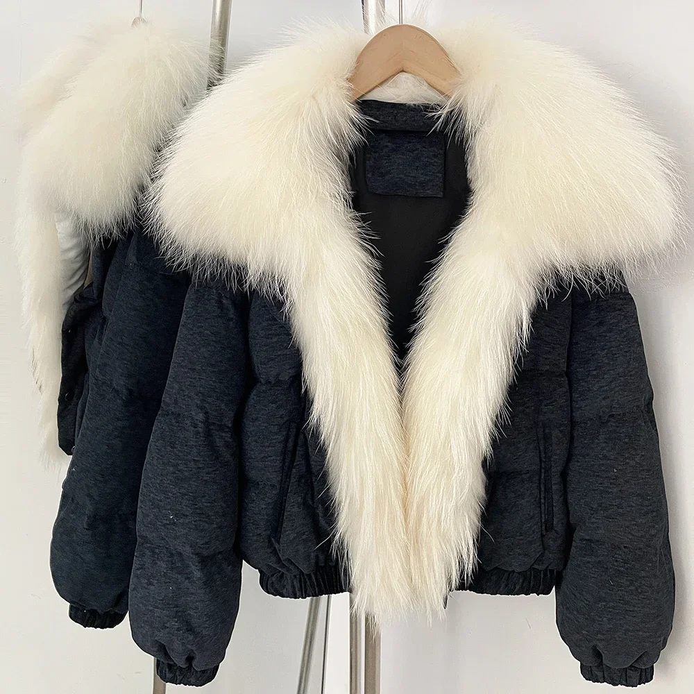 OFTBUY Neue Winter-Kurzjacke aus Baumwolle für Damen, Luxuriöser Echtfuchs-Pelz, Daunenjacke, Modische Warme Naturpelz-Pufferjacke – Detail 19
