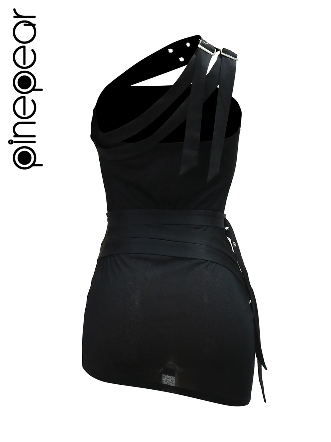 Pinepear ชุดบอดี้คอนแขนกุดผู้หญิงมีสายคาดเอวชุดเดรสปาร์ตี้แบบไม่สม่ำเสมอชุดมินิเดรสไนท์คลับเซ็กซี่