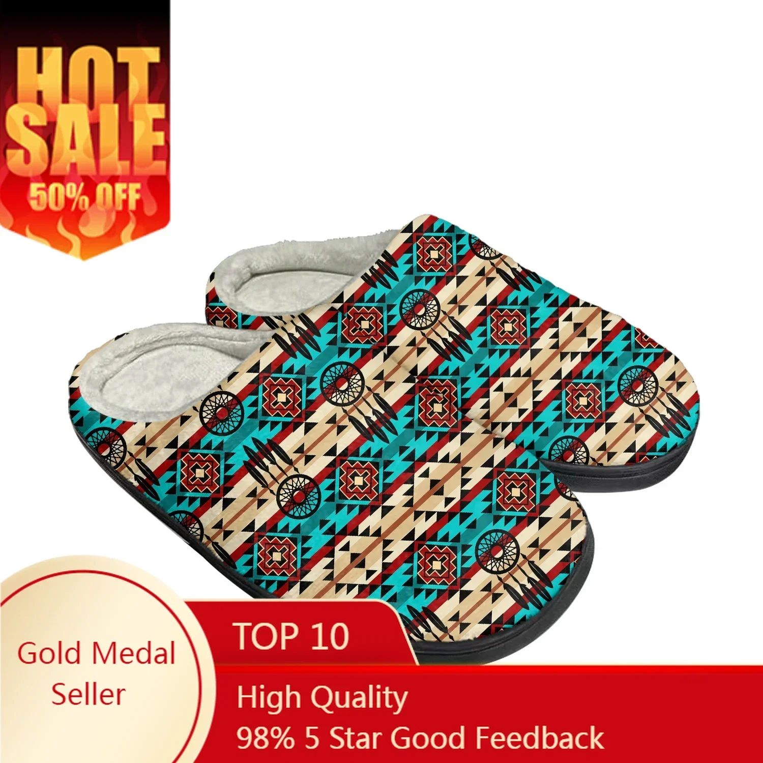 

Ethnic Tribal Aztec Pattern Home Cotton Slippers Mens Womens Plush Bedroom Keep Warm Shoes Thermal Indoor Slipper Custom Shoe
