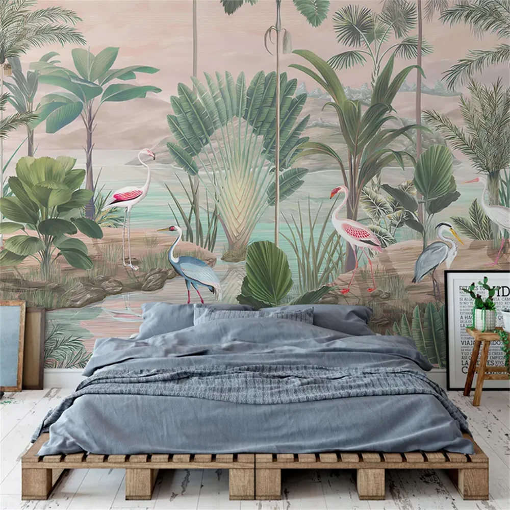 

Custom pink flamingo wallpaper for living room TV background bedroom wall art wall paper home decor art waterproof wall sticker