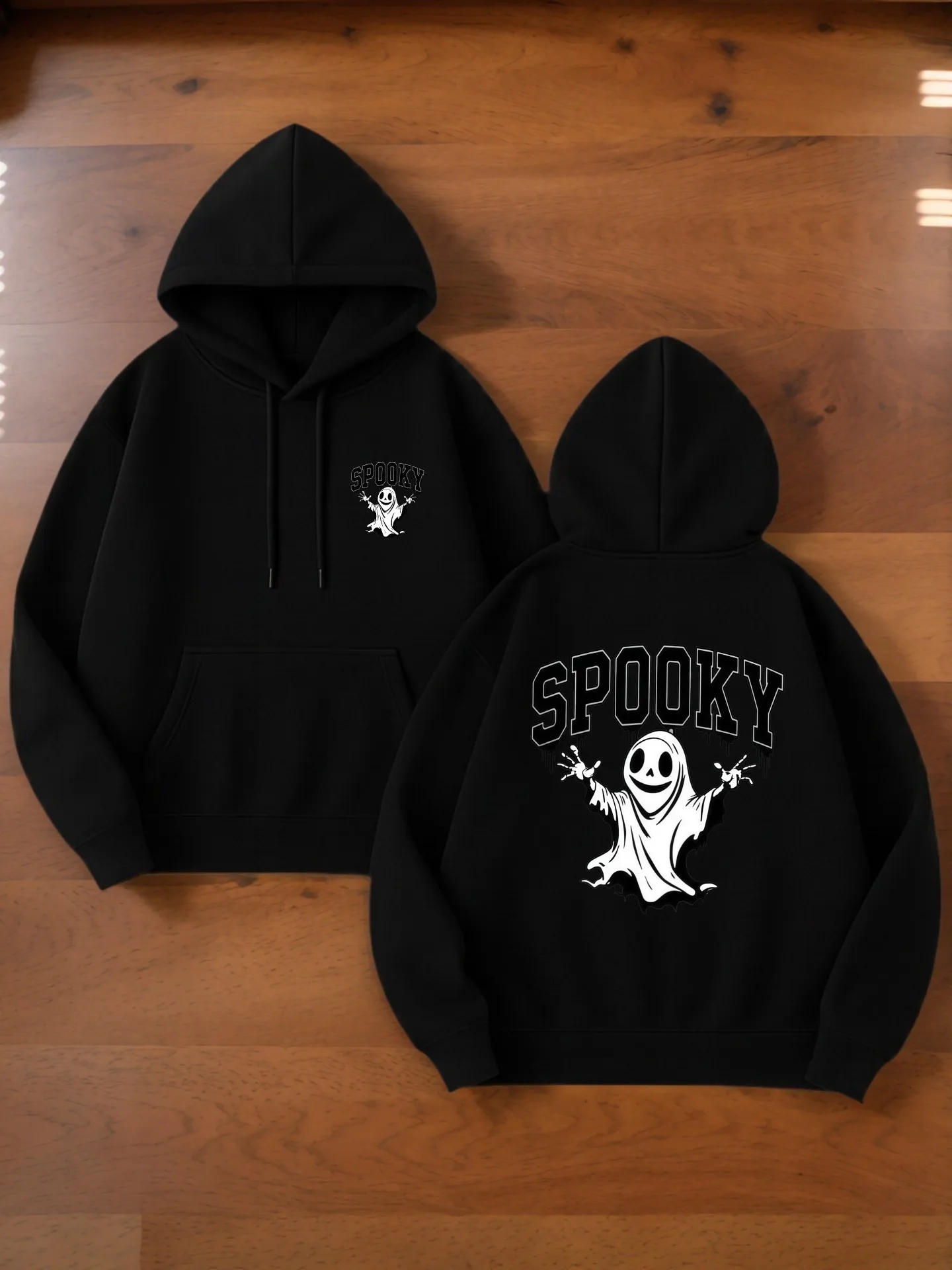 Graphic Hoodie Men, Ghost - Print Casual Streetwear Hooded Sweatshirt for Men, Cotton Blend, for Everyday Wear