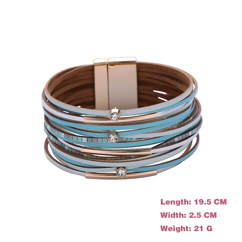 Bohemian Style Multilayer Leather Bracelets for Women Fashion Jewellery Hand Woven Leather Wide Magnet Clasp Female Bangle