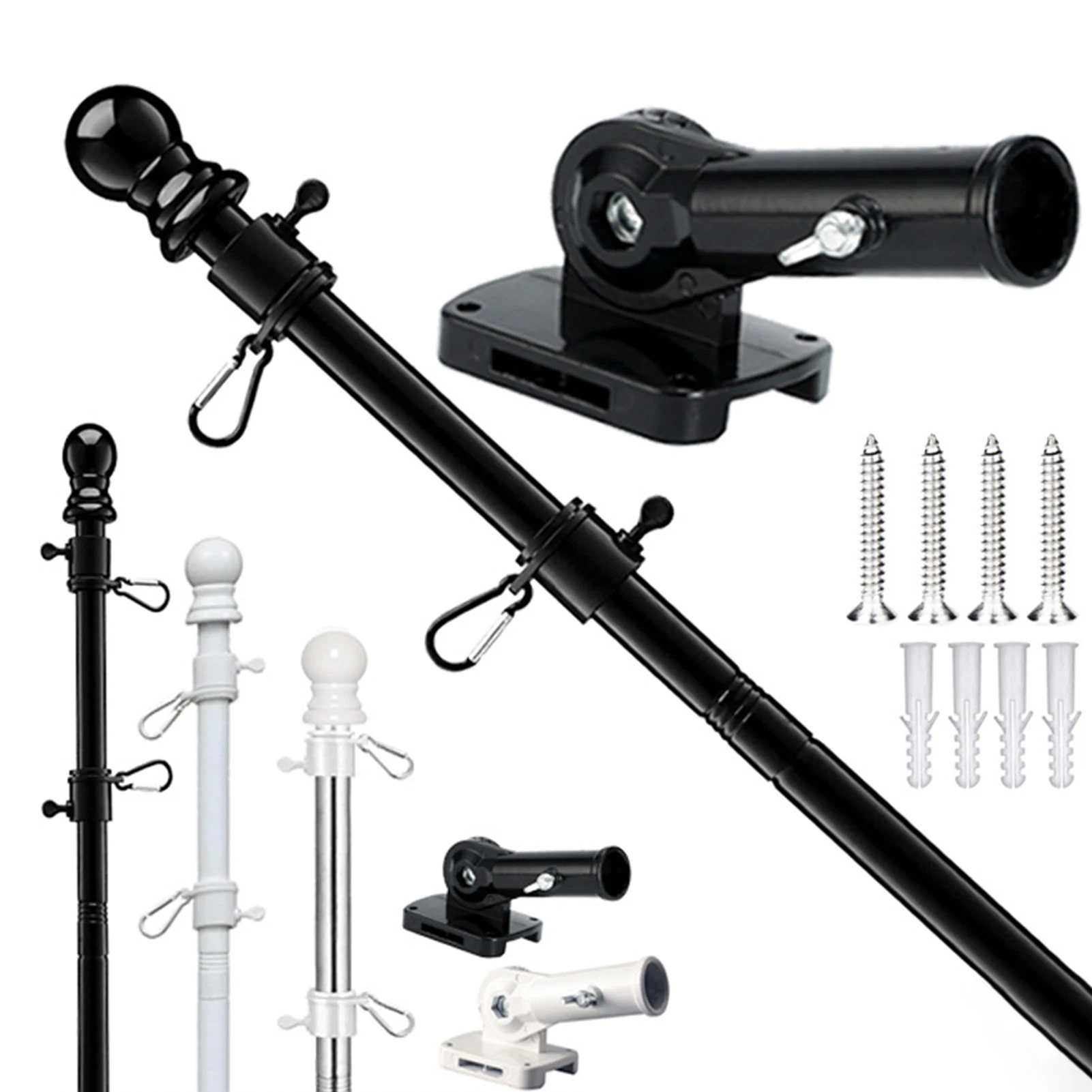 1 Set Wall Mount Flagpole 3/4 Sections 360° Rotating Tangle-Free Ring Clip Outdoor Truck House Flag Pole Holder Mounting Bracket