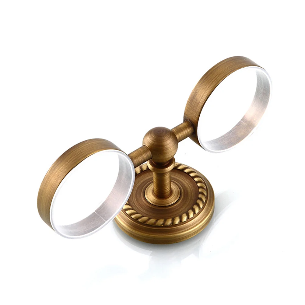 

Wall Mounted Double Cup Toothbrush Holder Polished Copper Ceramic Cups Rust Resistant Bathroom Organizer Rack Toothbrush Shelf