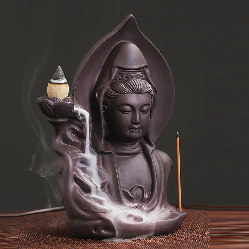 YXY Guanyin Backflow Incense Censer Purple Sand Lotus Burner Ceramic Incense Holder 2022 Home Decor Ornaments Christmas Gifts