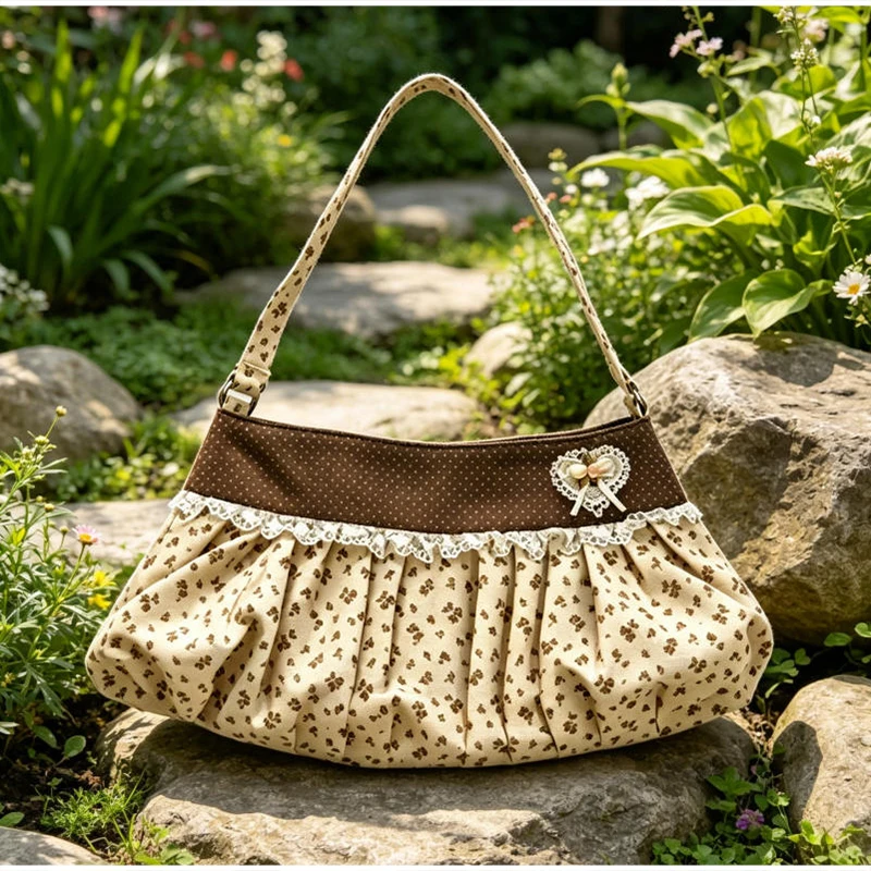 Koreanische Polka-Dot Plissierte Stern-Streifen Hobo Unterarm-Schultertasche, Süße Niedliche Damenhandtasche, Leichte Stoff-Freizeittasche für Frauen – Detail 12