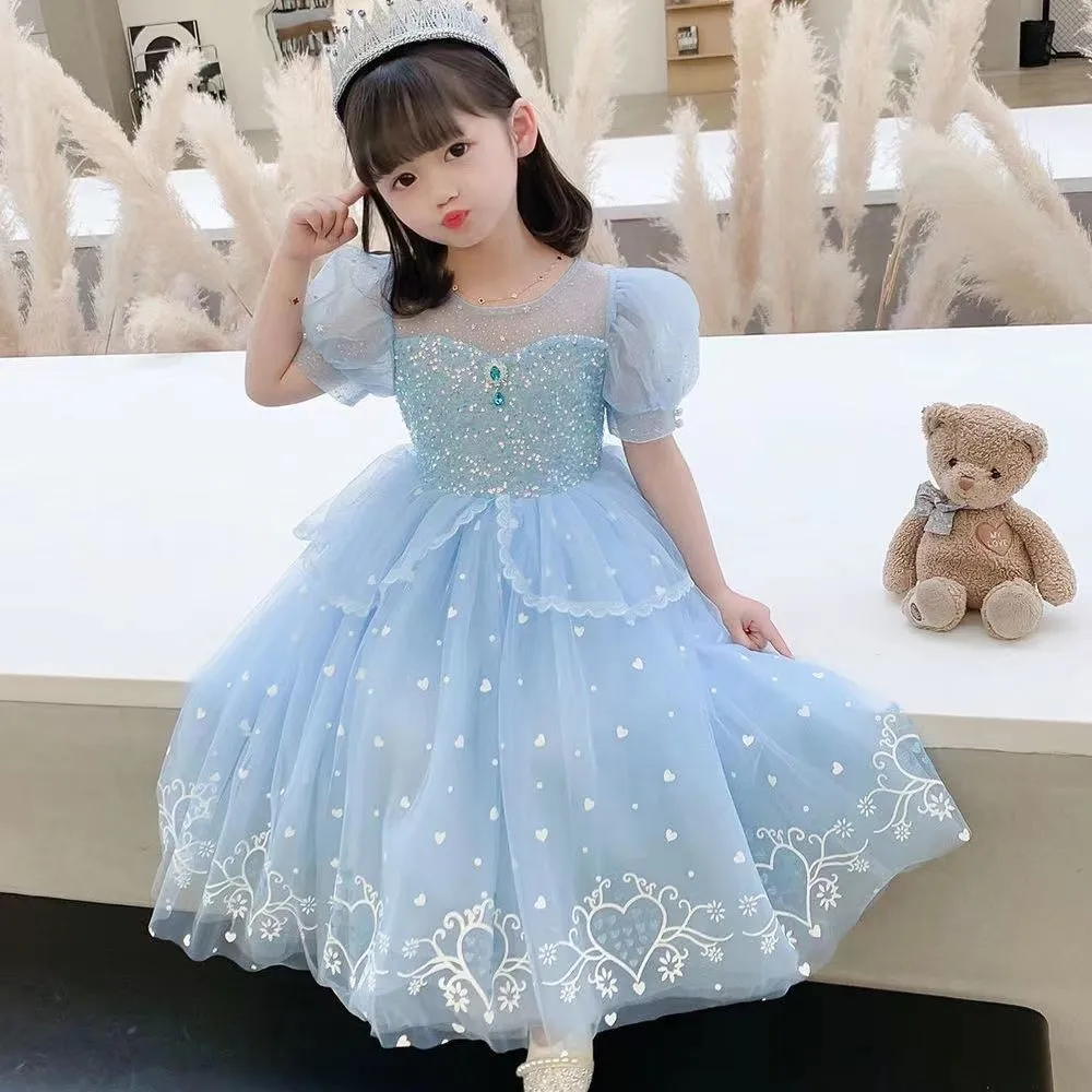 

Princ Elsa Girl's Dr Sparkling Ice Sequins Net Skirt Performance Gown Children's Day Children's Clothing Stage Costume