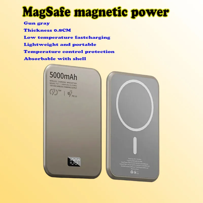 

Ультратонкий магнитный беспроводной аккумулятор 50000 мАч с поддержкой быстрой зарядки PD20W, портативная батарея, совместимая с MagSafe iPhone